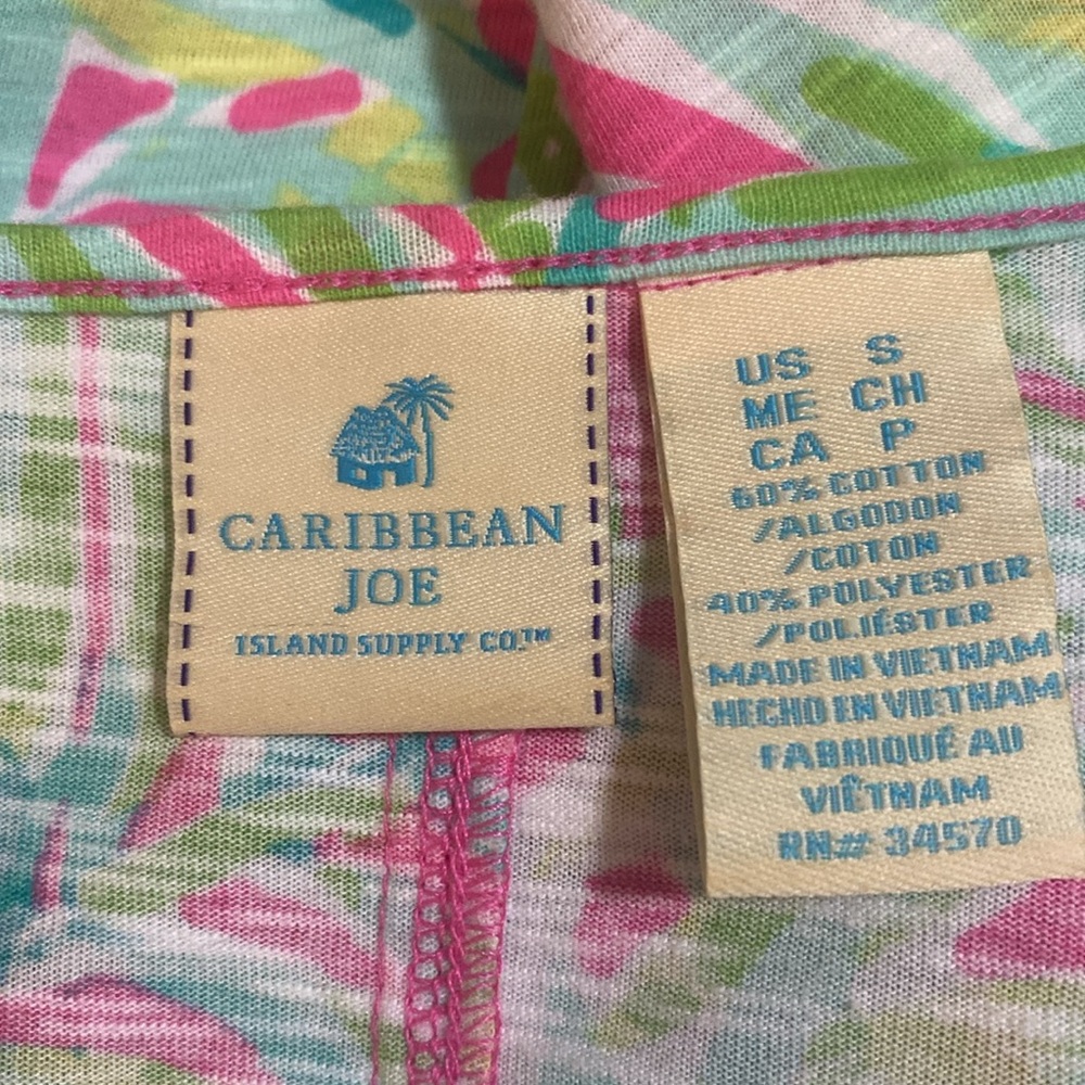 Caribbean Joe Women's Small Dress Pink Green Tropical Floral Print 3/4 Sleeve - Picture 5 of 7